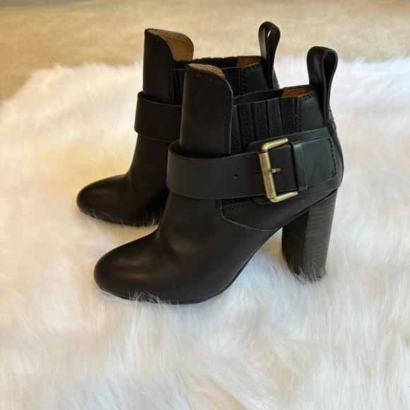 See by Chloe Ankle Boot Cappa Leather Boho Heeled Black Buckle Pull On Sz 6 - Picture 2 of 13
